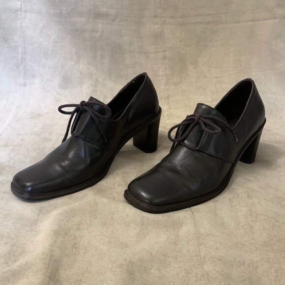 Bruno de Milano Square Toe Pumps Women's 7 Dark Brown Heeled Derbys Oxfords - Picture 4 of 10